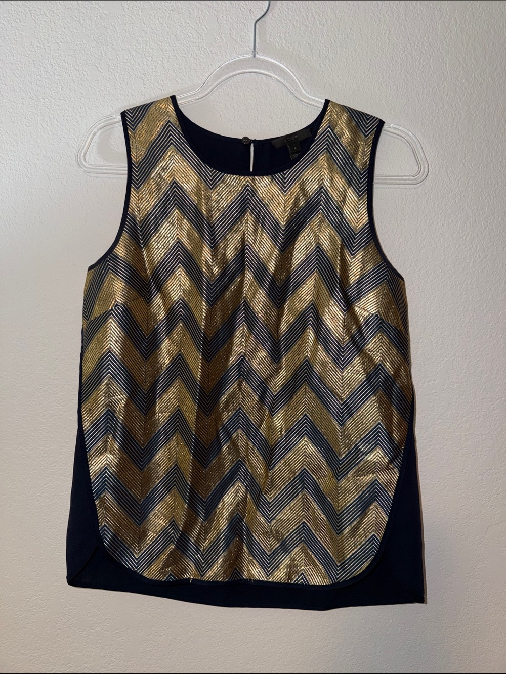 J. Crew Gold and Navy Chevron Sleeveless Top